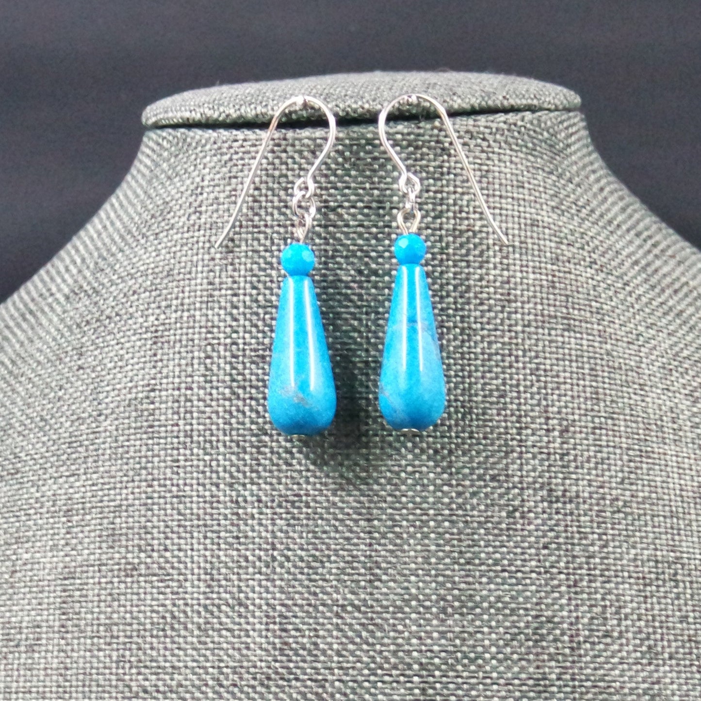 Turquoise Teardrop Stone Bead Silver Hook Dangle Drop Elegant Earrings