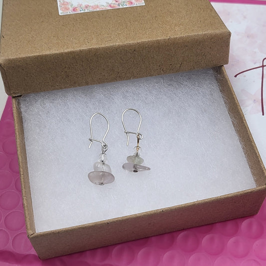 White Clear Sea Glass Bead Dangle Earrings