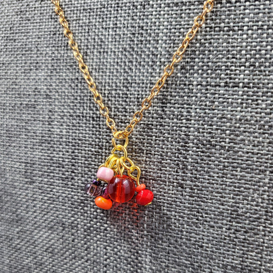 Red Bead Cluster Pendant Gold Chain Bracelet - Unique Jewelry