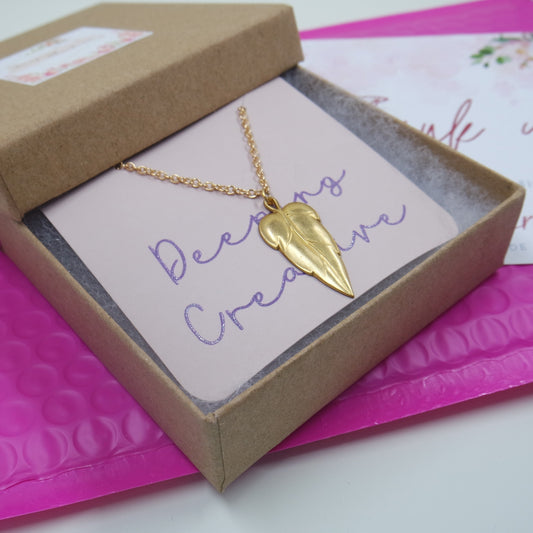 Simple Brass Nature Leaf Teardrop Pendant Gold Oval Chain Necklace Handmade
