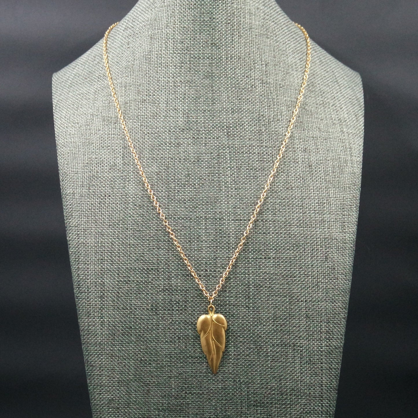 Simple Brass Nature Leaf Teardrop Pendant Gold Oval Chain Necklace Handmade