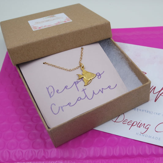 Tropical Fish Brass Pendant Gold Chain Handmade Necklace Vacation Fashion