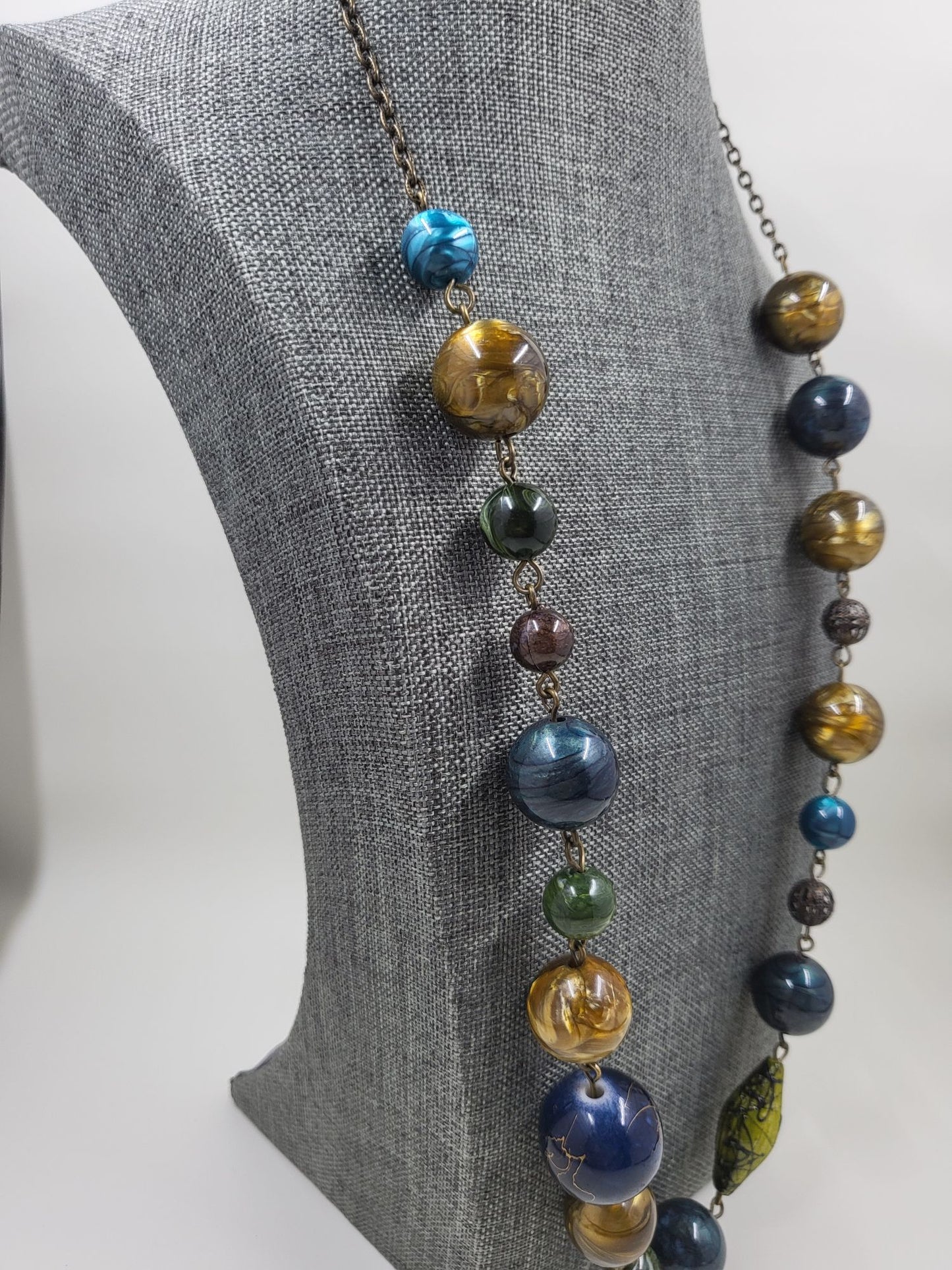 Blue Gold Green Brass Beaded Necklace