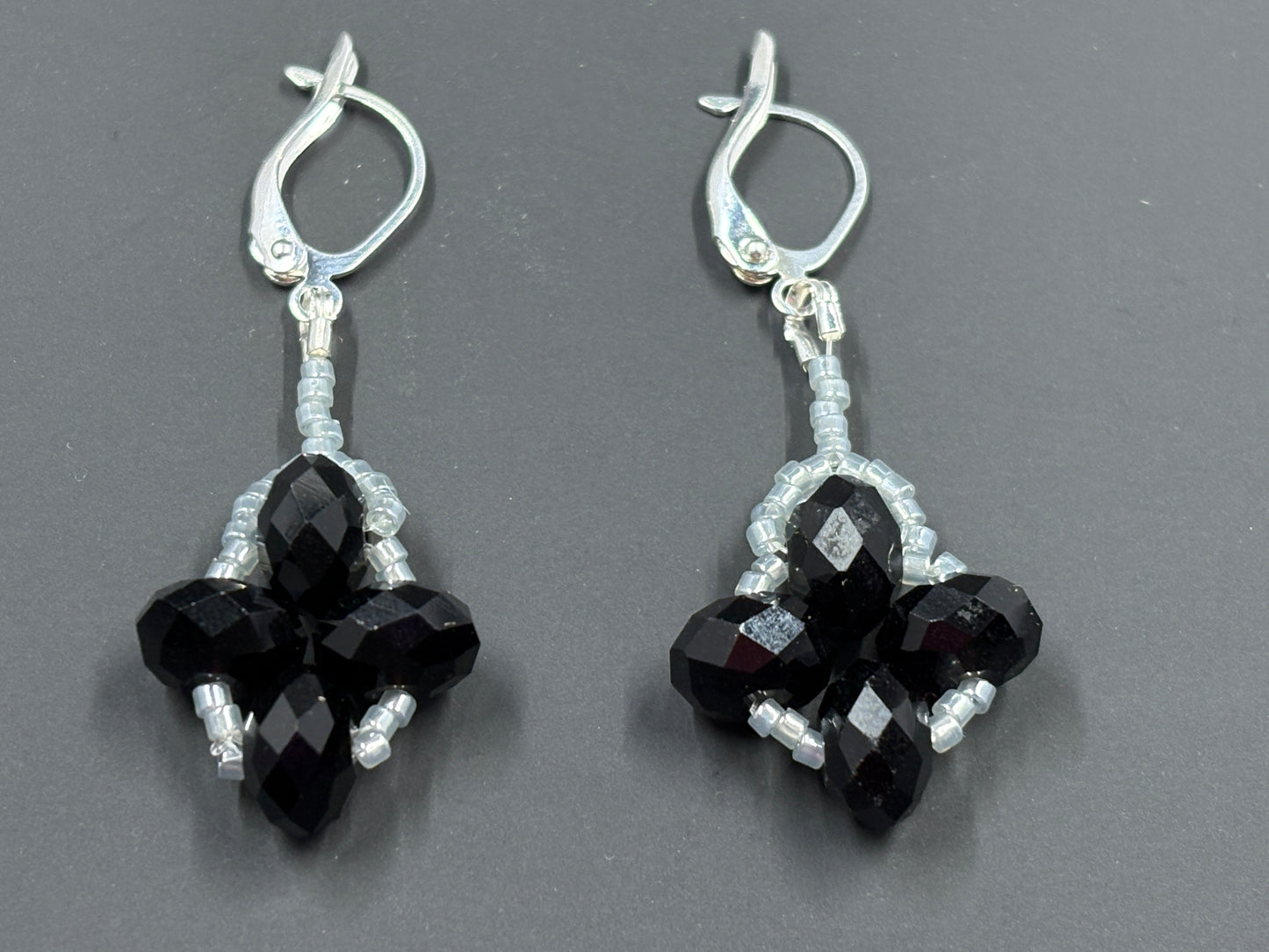 Black Crystal Silver Bead Earrings