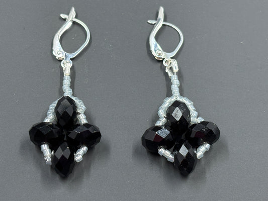 Black Crystal Silver Bead Earrings