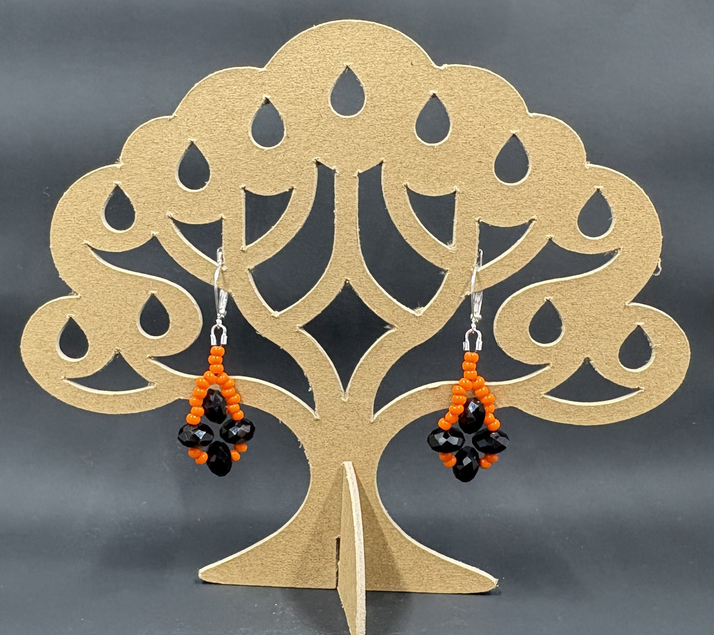 Black Crystal Orange Bead Earrings