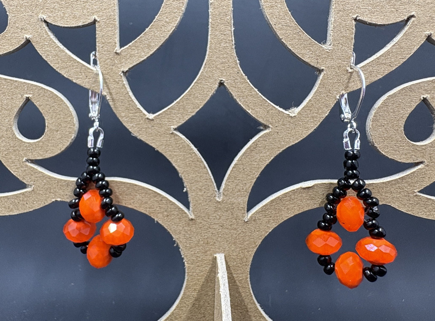 Orange Crystal Black Bead Earrings