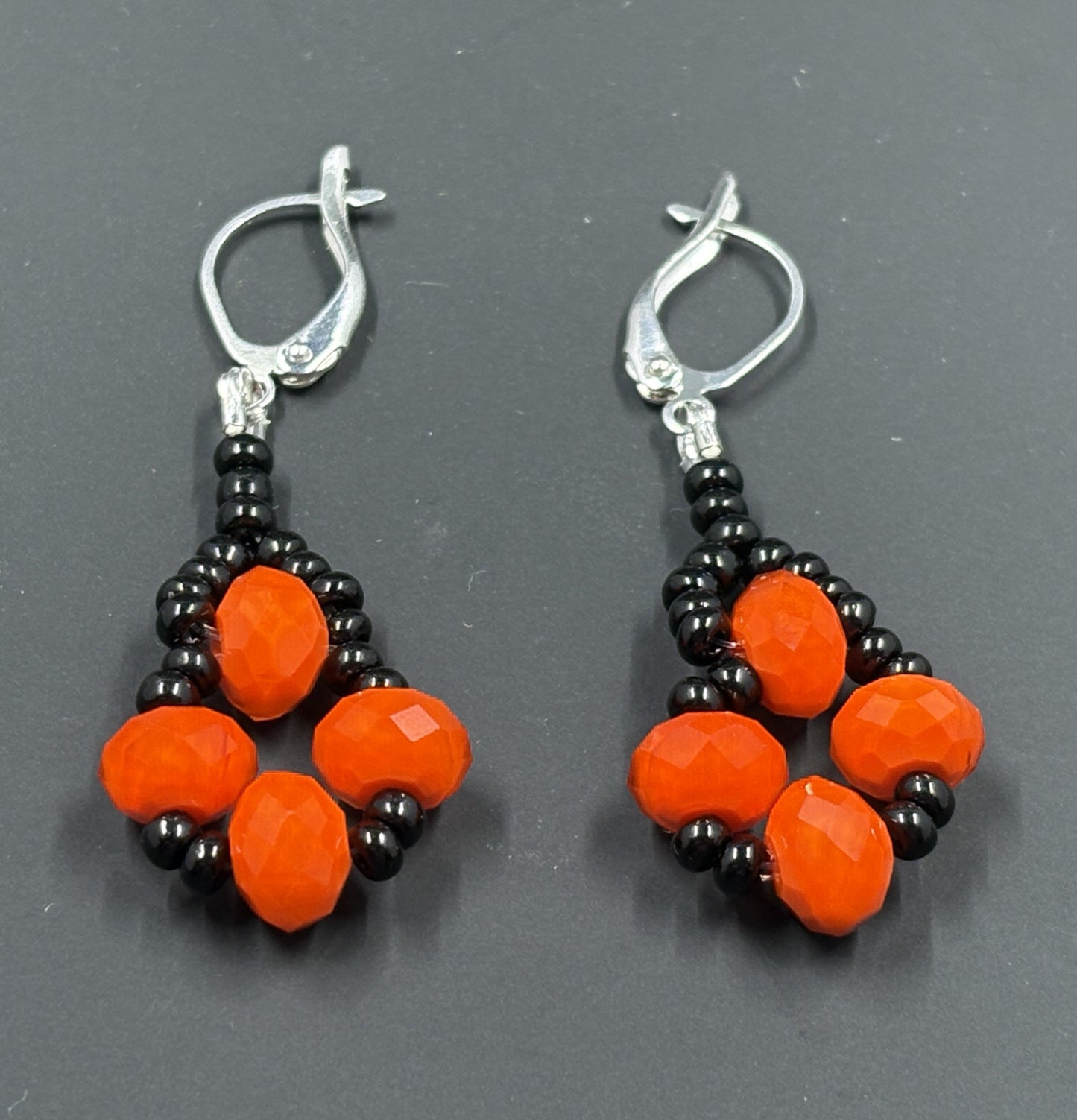 Orange Crystal Black Bead Earrings