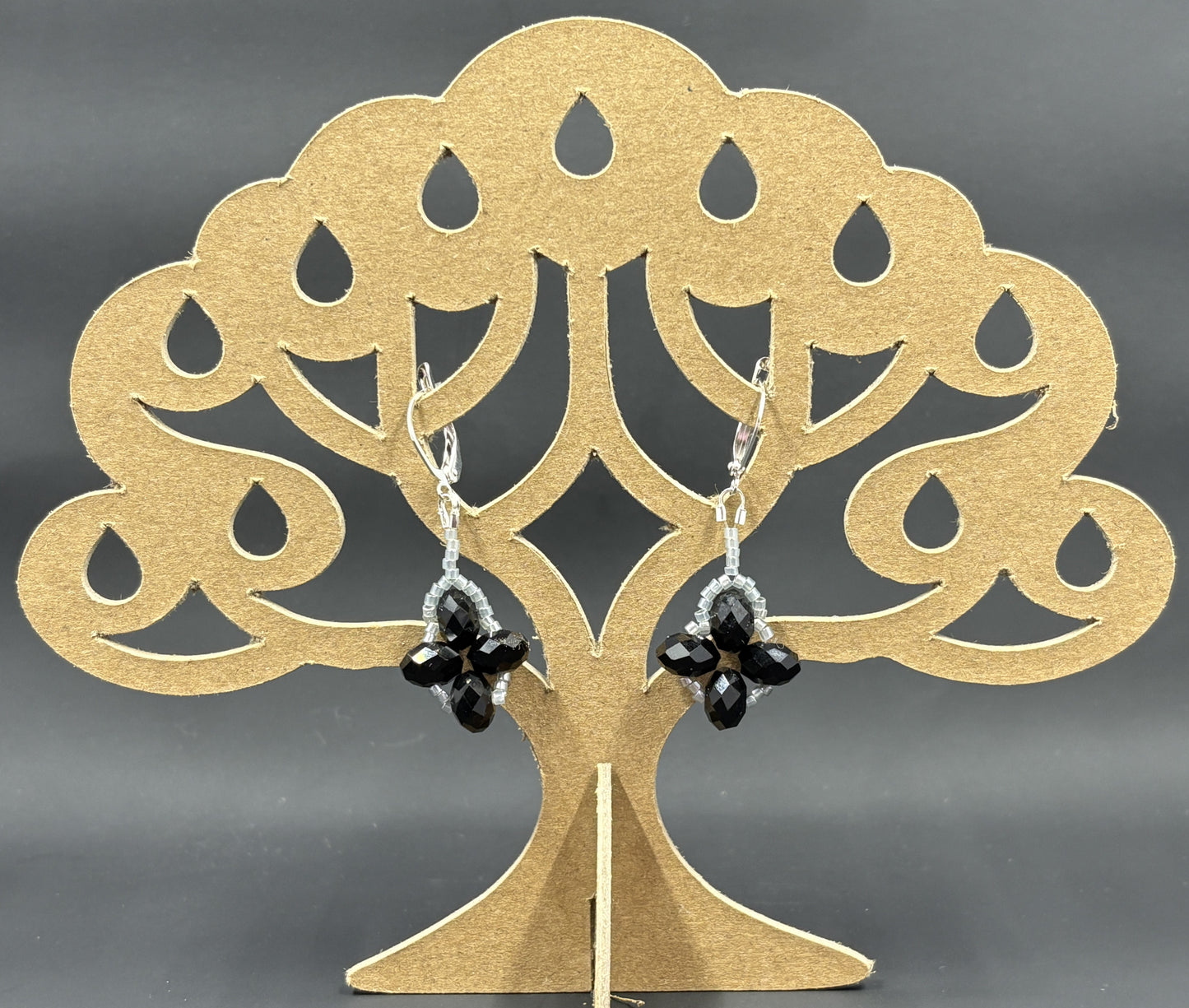 Black Crystal Silver Bead Earrings