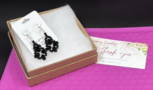 Black Crystal Beaded Earrings
