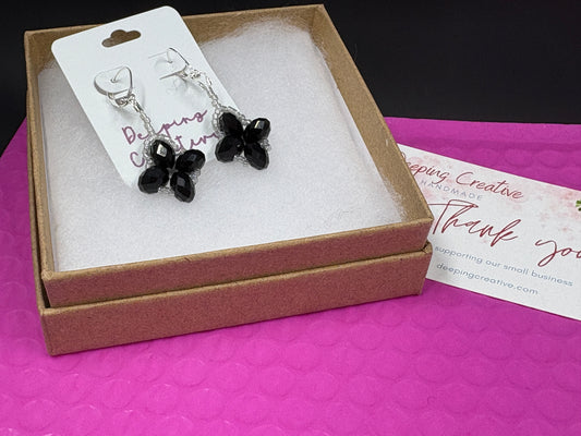 Black Crystal Silver Bead Earrings