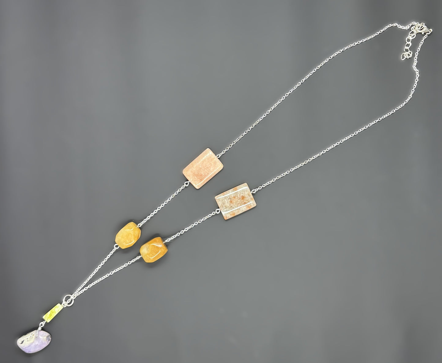Rustic Stone Silver Longline Necklace