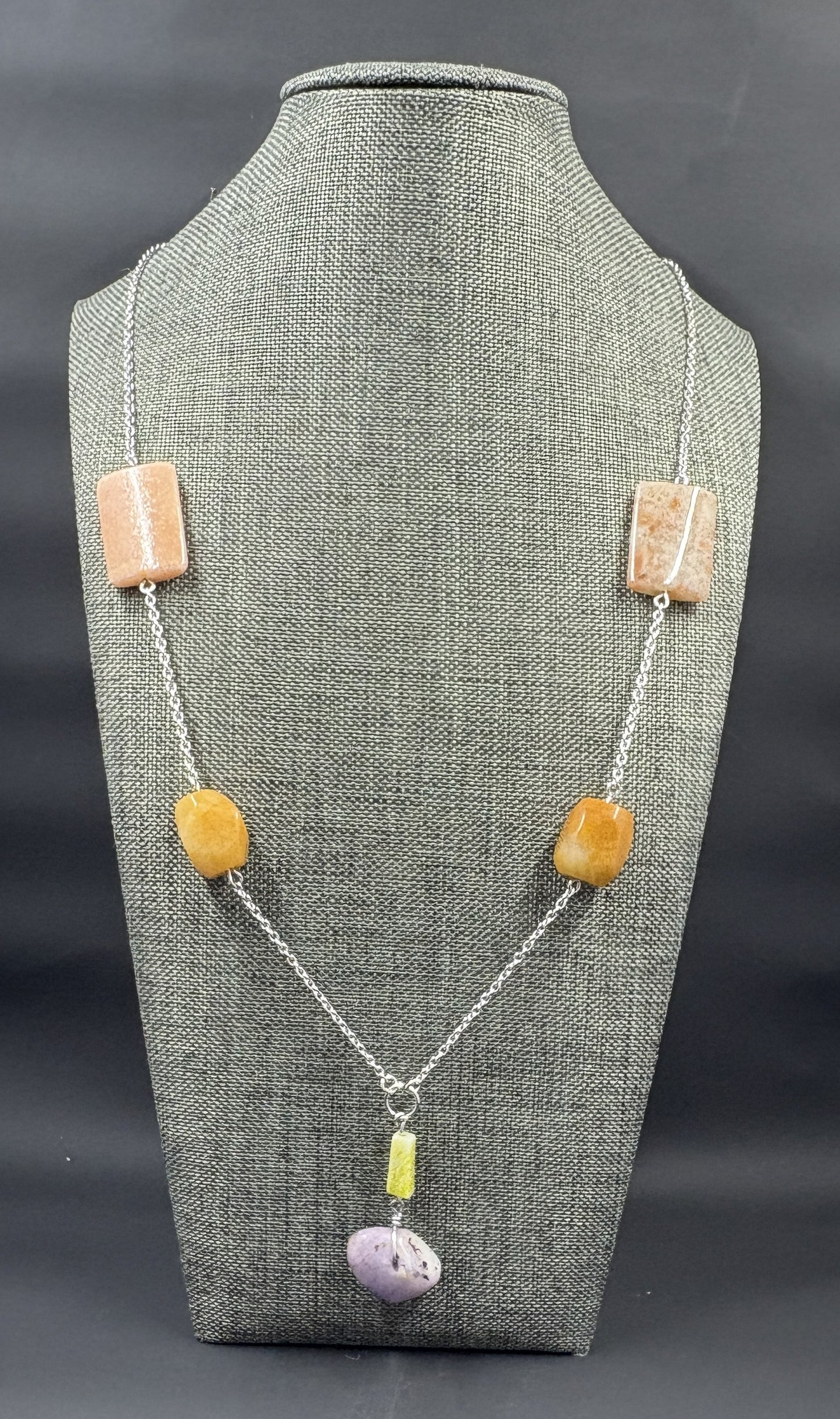 Rustic Stone Silver Longline Necklace