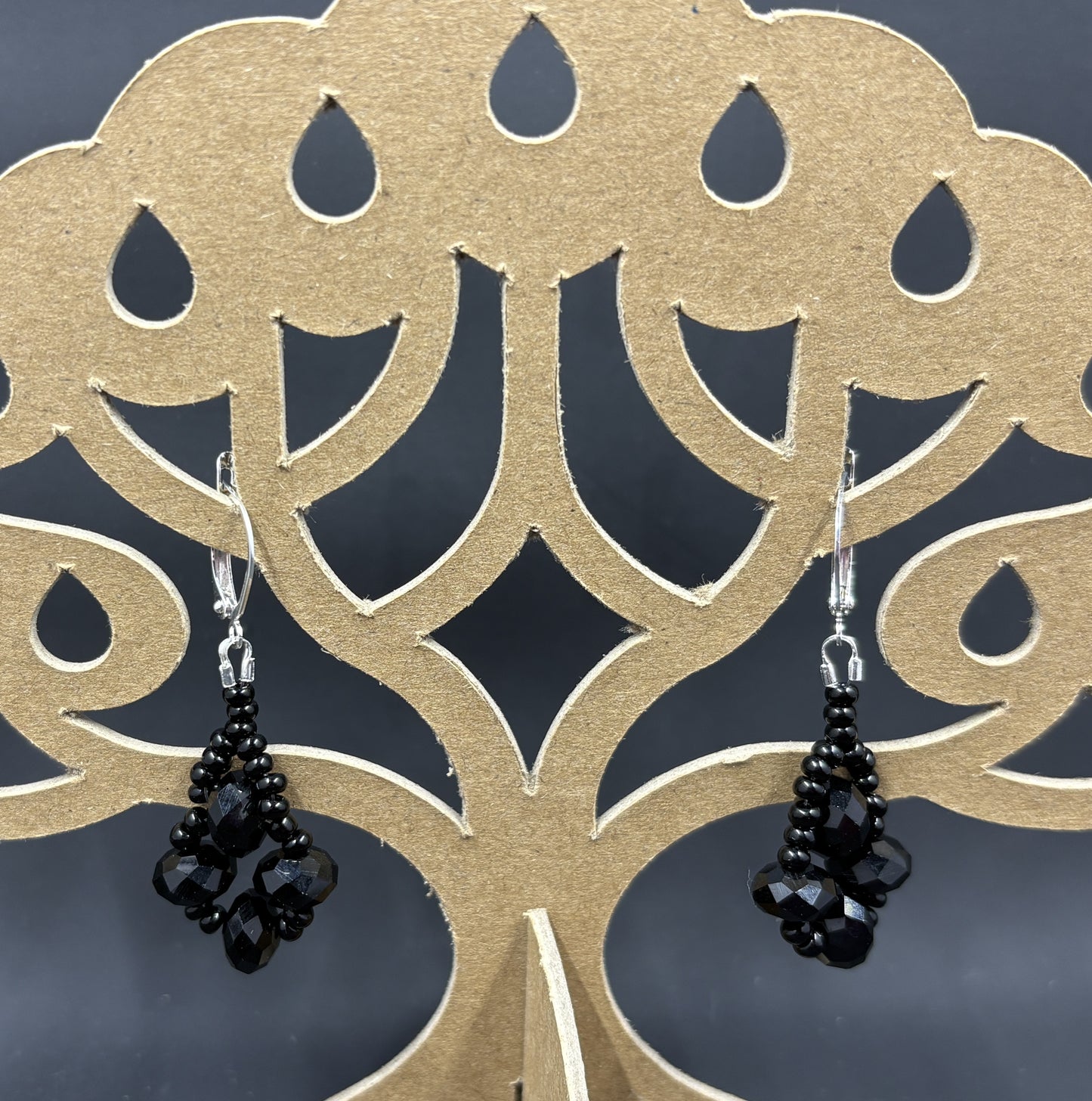 Black Crystal Beaded Earrings