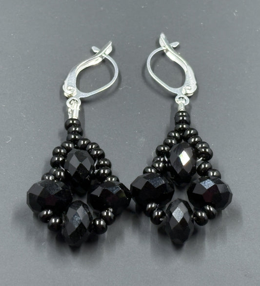 Black Crystal Beaded Earrings