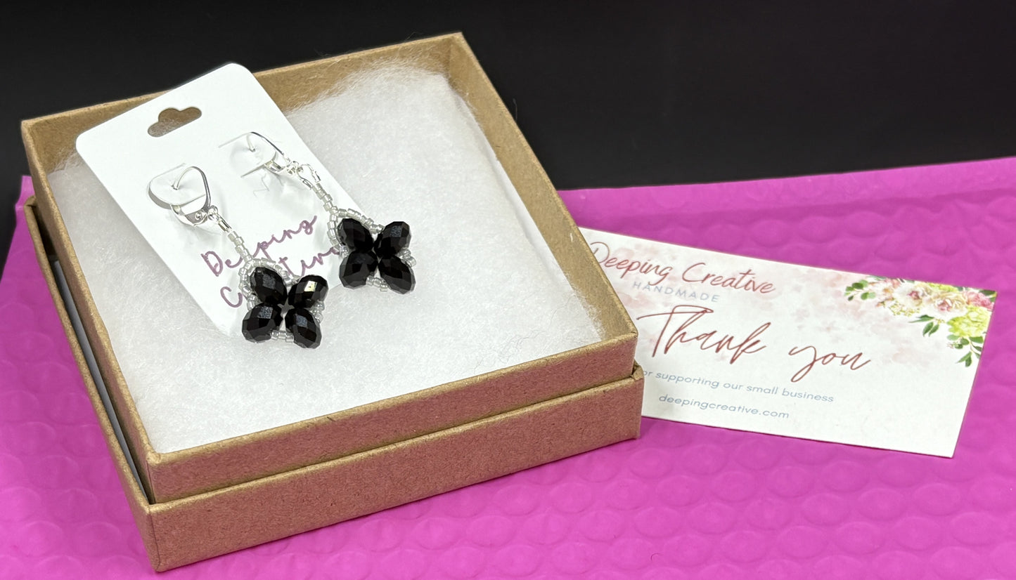 Black Crystal Silver Bead Earrings
