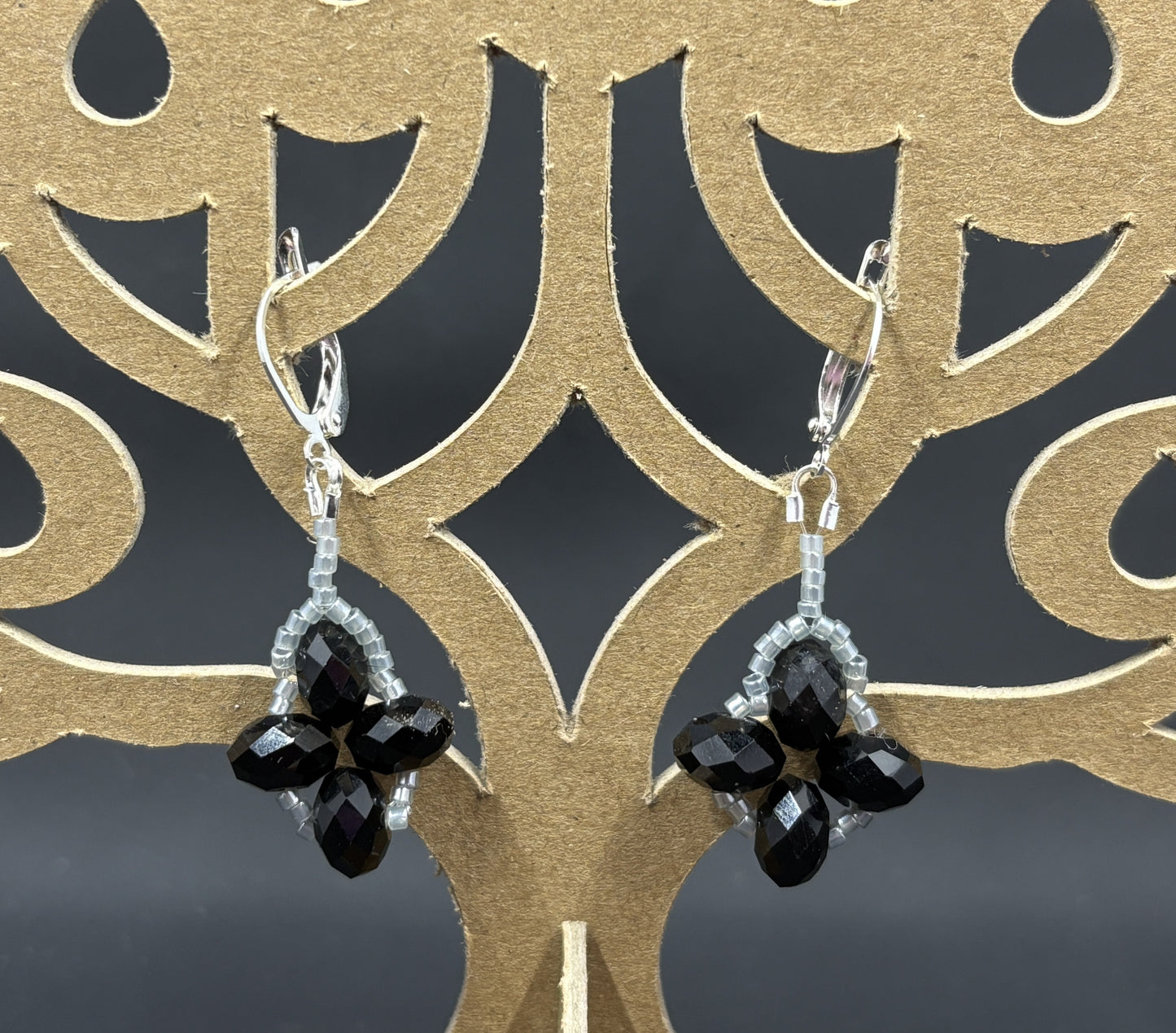 Black Crystal Silver Bead Earrings