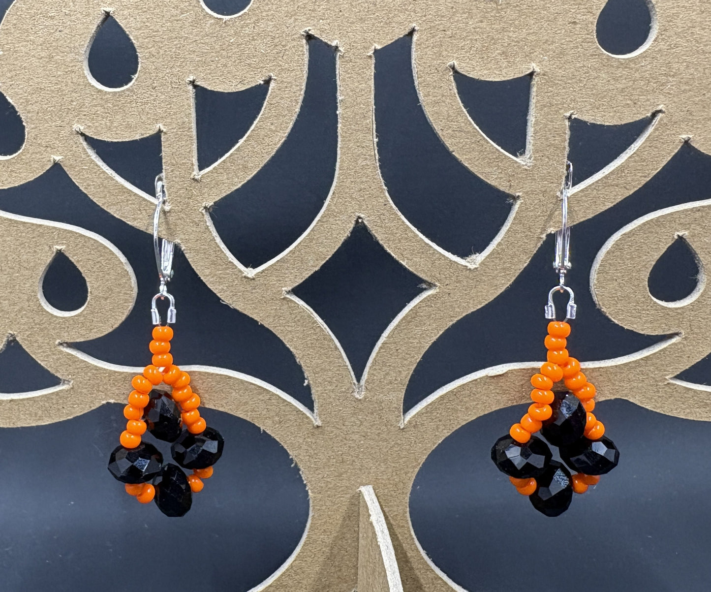 Black Crystal Orange Bead Earrings